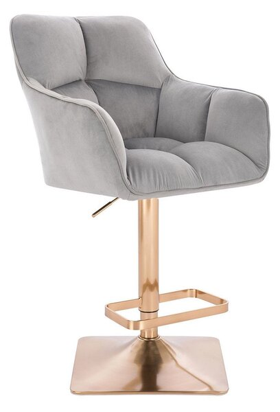 LuxuryForm DESIGN Barová židle AMALFI VELUR na zlaté hranaté podstavě - světle šedá
