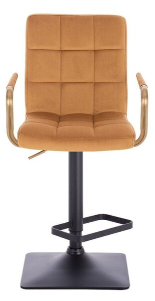 LuxuryForm DESIGN Barová židle VERONA GOLD VELUR na černé hranaté podstavě - medová