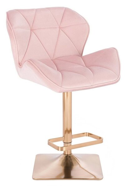 Barová židle MILANO VELUR na zlaté hranaté podstavě - světle růžová