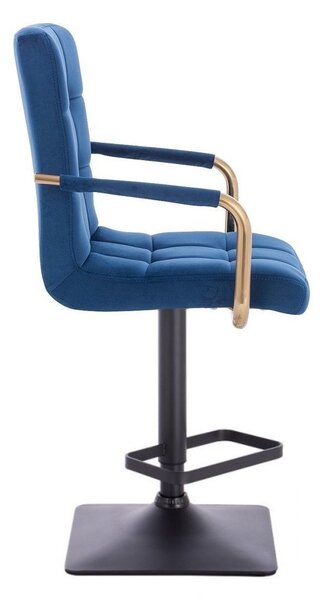 LuxuryForm DESIGN Barová židle VERONA GOLD VELUR na černé hranaté podstavě - modrá
