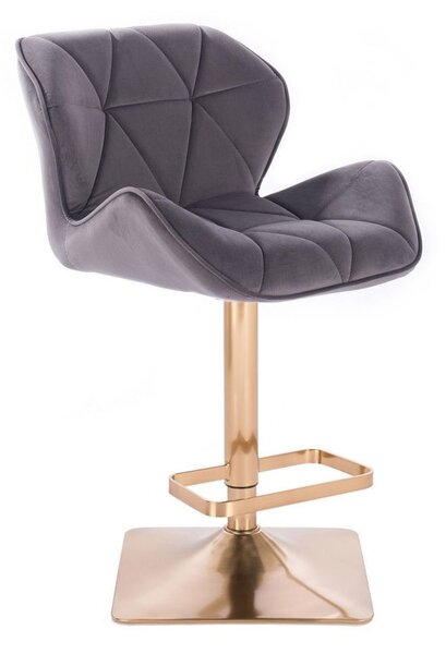LuxuryForm DESIGN Barová židle MILANO VELUR na zlaté hranaté podstavě - tmavě šedá