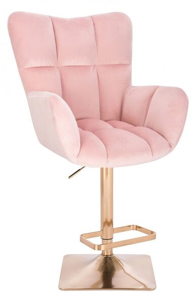 LuxuryForm DESIGN Barové křeslo AURORA VELUR na zlaté hranaté podstavě - světle růžové