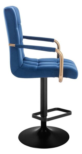 LuxuryForm DESIGN Barová židle VERONA GOLD VELUR na černé kulaté podstavě - modrá