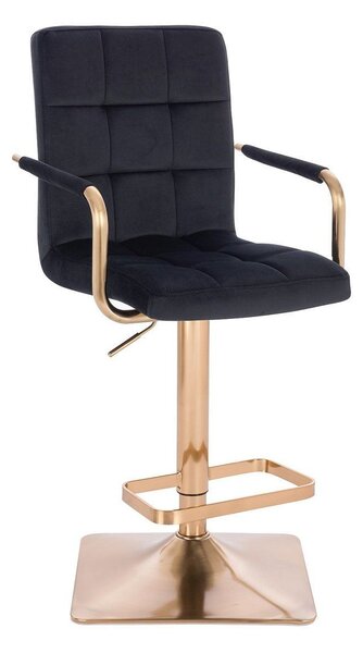 LuxuryForm Barová židle VERONA GOLD VELUR na zlaté hranaté základně - černá