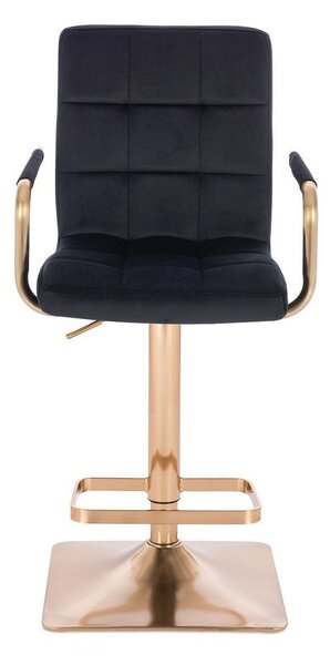 LuxuryForm DESIGN Barová židle VERONA GOLD VELUR na zlaté hranaté podstavě - černá