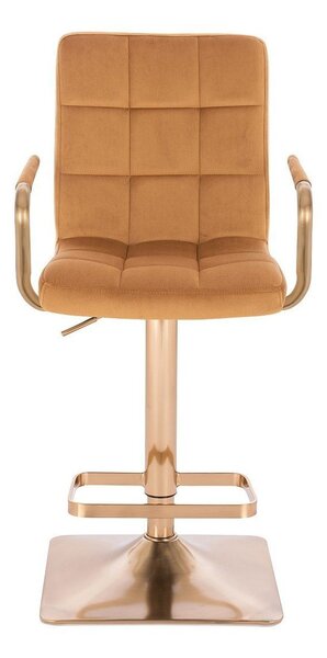 LuxuryForm DESIGN Barová židle VERONA GOLD VELUR na zlaté hranaté podstavě - medová
