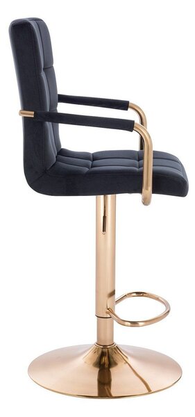 LuxuryForm DESIGN Barová židle VERONA GOLD VELUR na zlaté kulaté podstavě - černá