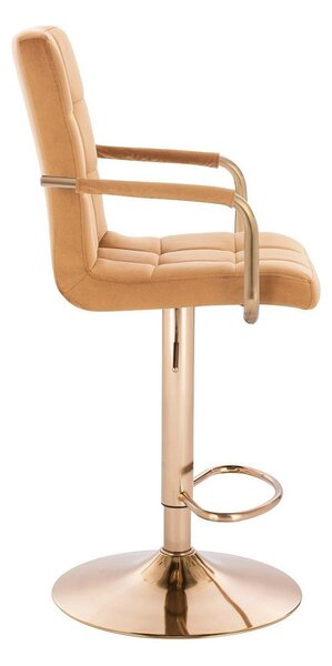 LuxuryForm DESIGN Barová židle VERONA GOLD VELUR na zlaté kulaté podstavě - medová