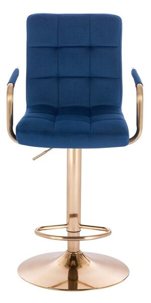LuxuryForm DESIGN Barová židle VERONA GOLD VELUR na zlaté kulaté podstavě - modrá