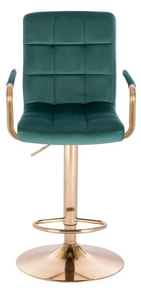 LuxuryForm DESIGN Barová židle VERONA GOLD VELUR na zlaté kulaté podstavě - zelená