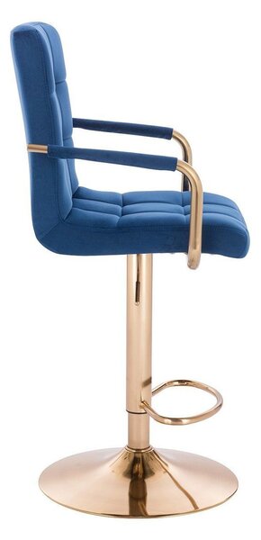 LuxuryForm DESIGN Barová židle VERONA GOLD VELUR na zlaté kulaté podstavě - modrá