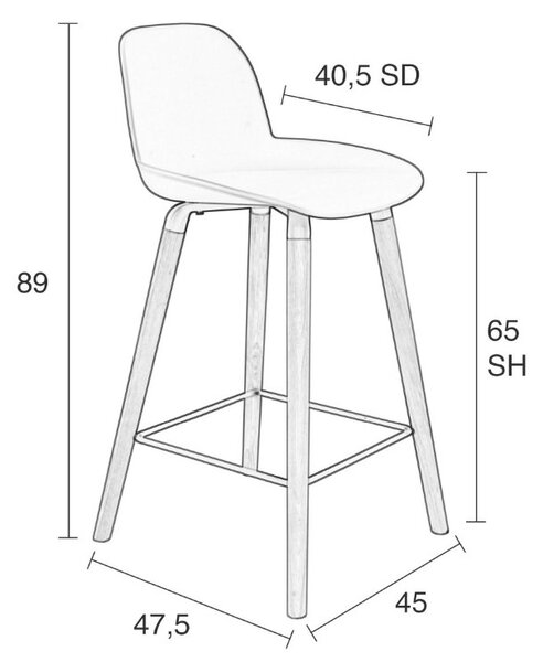 Bílá plastová barová židle ZUIVER ALBERT KUIP 65 cm