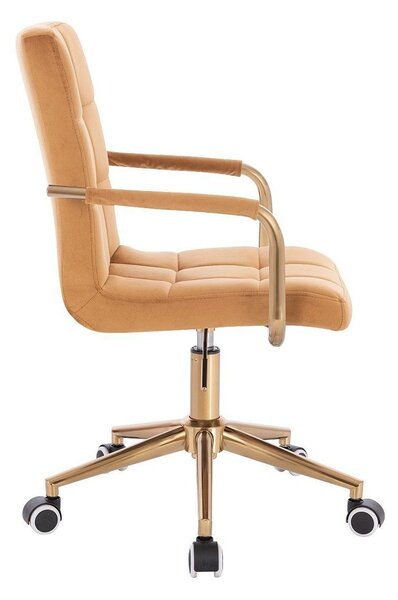 LuxuryForm DESIGN Židle VERONA GOLD VELUR na zlaté podstavě s kolečky - medová