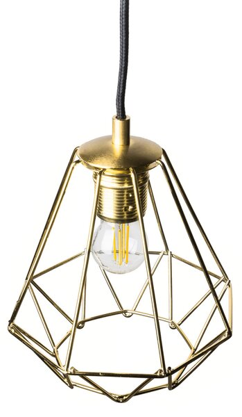 Light for home - Závěsné Svítidlo na Lanku "DIAMOND LOFT CORRAL GOLDEN" 19603 – Luxusní Lesk v Každém Detailu, 1x60W, E27, Zlatá