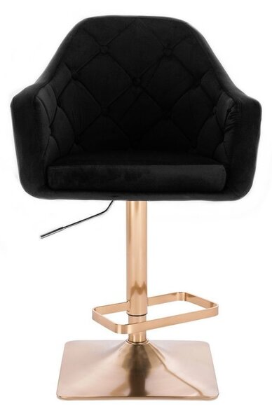 LuxuryForm DESIGN Barová židle ANDORA VELUR na zlaté hranaté podstavě - černá