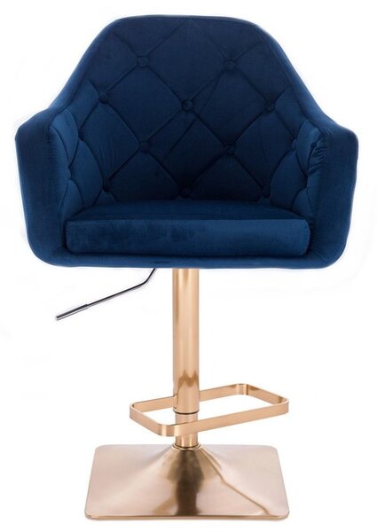 LuxuryForm DESIGN Barová židle ANDORA VELUR na zlaté hranaté podstavě - modrá
