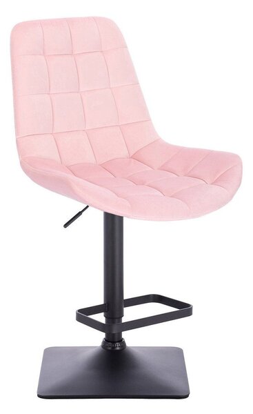 Barová židle PARIS VELUR na černé hranaté podstavě - světle růžová