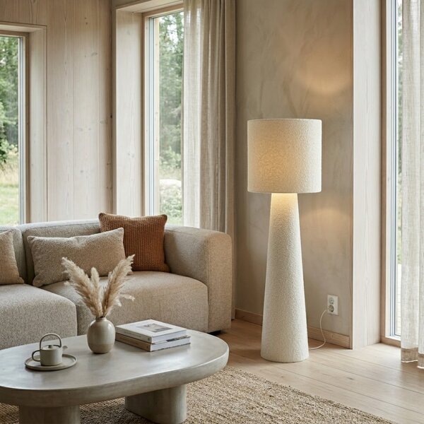 Bizzotto Bílá bouclé stojací lampa Radha 130 cm