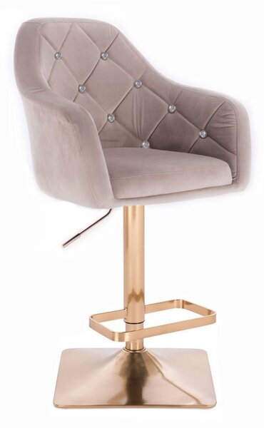 LuxuryForm DESIGN Barová židle ROMA VELUR na zlaté hranaté podstavě - světle šedá