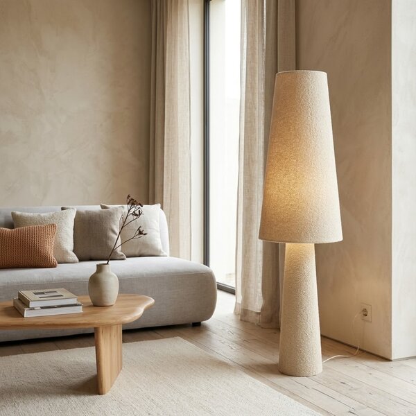 Bizzotto Bílá bouclé stojací lampa Radha 120 cm