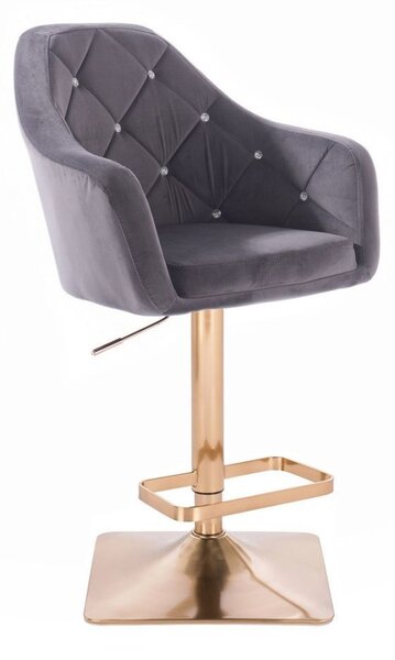 LuxuryForm DESIGN Barová židle ROMA VELUR na zlaté hranaté podstavě - tmavě šedá