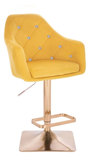 Barová židle ROMA VELUR na zlaté hranaté podstavě - žlutá