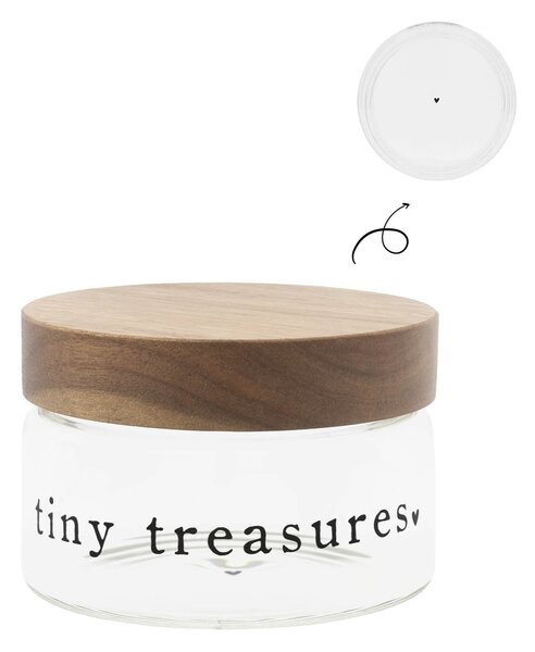 Dóza s dřevěným víkem Tiny Treasures 8 cm nápis