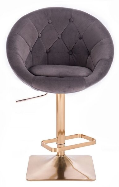 LuxuryForm DESIGN Barová židle VERA VELUR na zlaté hranaté podstavě - tmavě šedá