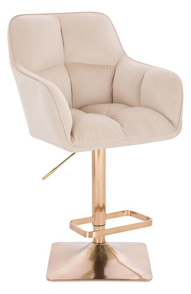 LuxuryForm DESIGN Barová židle AMALFI VELUR na zlaté hranaté podstavě - krémová