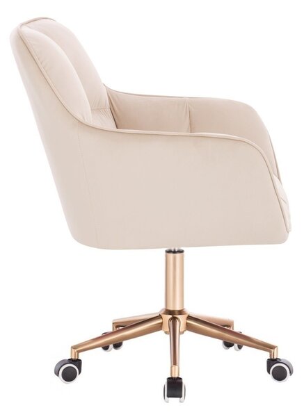 LuxuryForm DESIGN Křeslo AMALFI VELUR na zlaté podstavě s kolečky - krémové