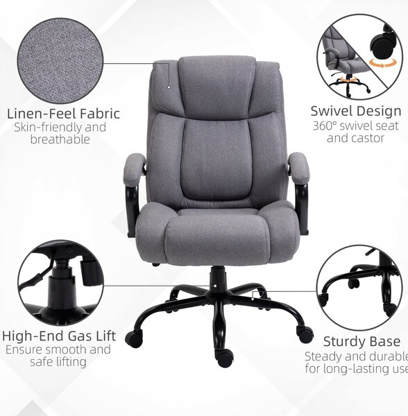 Kancelářská židle Vinsetto, ergonomická exekutivní židle, polstrovaná stolu s opěrkami, výškově nastavitelná otočná židle s funkcí náklonu, vzhled lnu