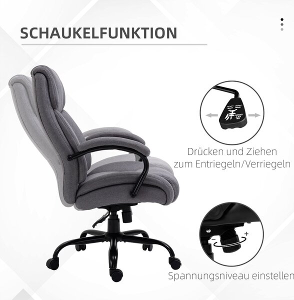 Kancelářská židle Vinsetto, ergonomická exekutivní židle, polstrovaná stolu s opěrkami, výškově nastavitelná otočná židle s funkcí náklonu, vzhled lnu