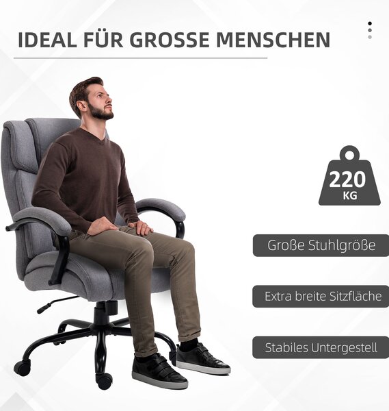 Kancelářská židle Vinsetto, ergonomická exekutivní židle, polstrovaná stolu s opěrkami, výškově nastavitelná otočná židle s funkcí náklonu, vzhled lnu