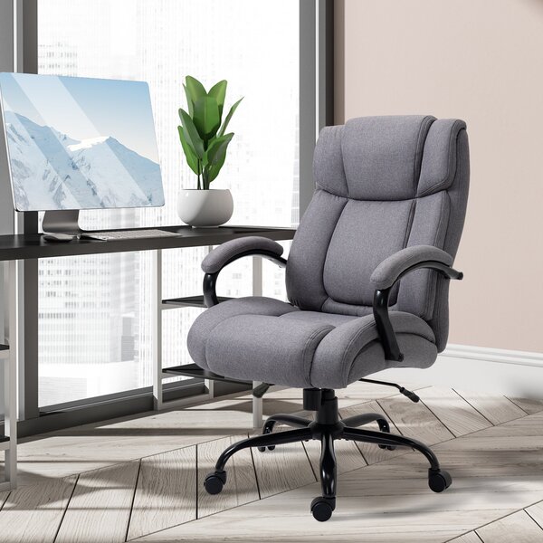 Kancelářská židle Vinsetto, ergonomická exekutivní židle, polstrovaná stolu s opěrkami, výškově nastavitelná otočná židle s funkcí náklonu, vzhled lnu