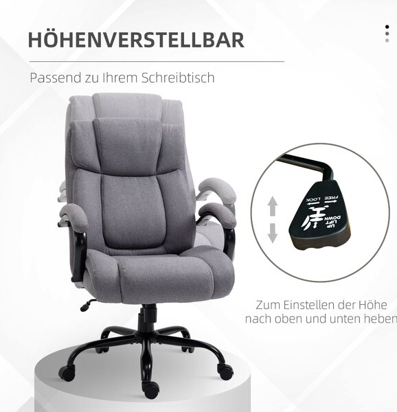 Kancelářská židle Vinsetto, ergonomická exekutivní židle, polstrovaná stolu s opěrkami, výškově nastavitelná otočná židle s funkcí náklonu, vzhled lnu