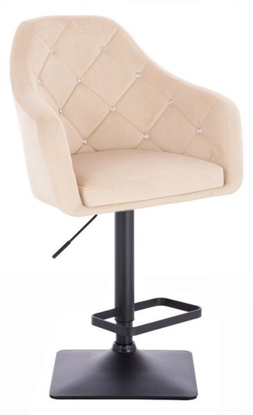LuxuryForm Barová židle ROMA VELUR na černé hranaté podstavě - krémová