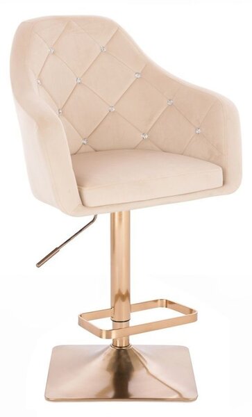 LuxuryForm Barová židle ROMA VELUR na zlaté hranaté podstavě - krémová