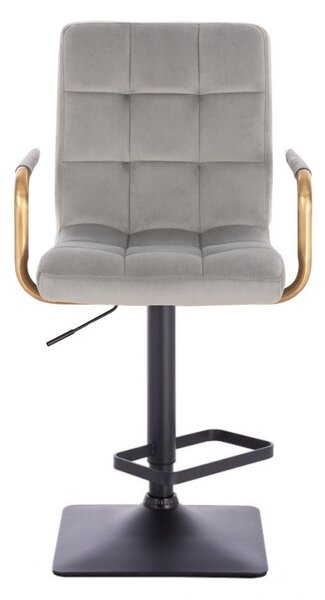LuxuryForm DESIGN Barová židle VERONA GOLD VELUR na černé hranaté podstavě - světle šedá