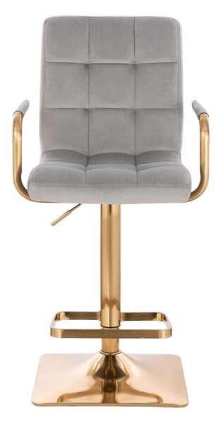 LuxuryForm DESIGN Barová židle VERONA GOLD VELUR na zlaté hranaté podstavě - světle šedá