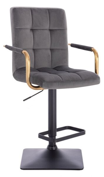 LuxuryForm DESIGN Barová židle VERONA GOLD VELUR na černé hranaté podstavě - tmavě šedá