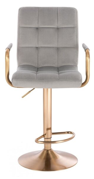 LuxuryForm DESIGN Barová židle VERONA GOLD VELUR na zlaté kulaté podstavě - světle šedá