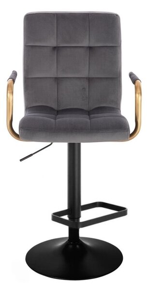 LuxuryForm DESIGN Barová židle VERONA GOLD VELUR na černé kulaté podstavě - tmavě šedá