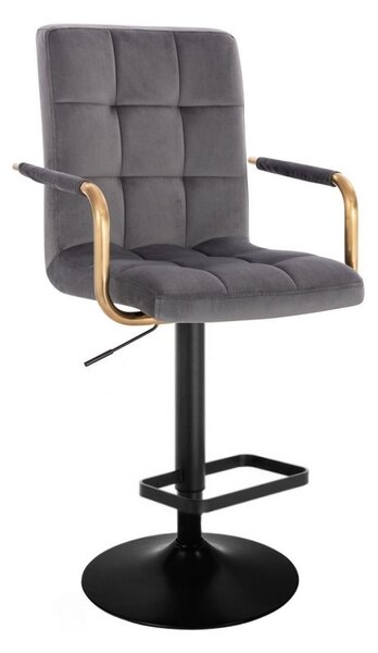 LuxuryForm DESIGN Barová židle VERONA GOLD VELUR na černé kulaté podstavě - tmavě šedá