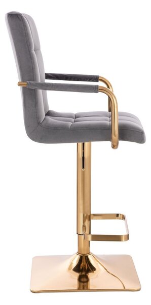 LuxuryForm DESIGN Barová židle VERONA GOLD VELUR na zlaté hranaté podstavě - tmavě šedá