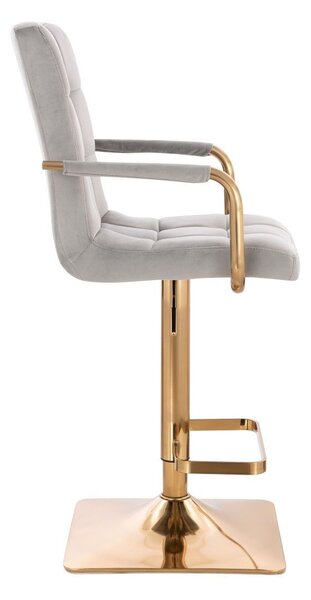 LuxuryForm DESIGN Barová židle VERONA GOLD VELUR na zlaté hranaté podstavě - světle šedá