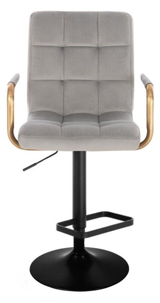 LuxuryForm DESIGN Barová židle VERONA GOLD VELUR na černé kulaté podstavě - světle šedá