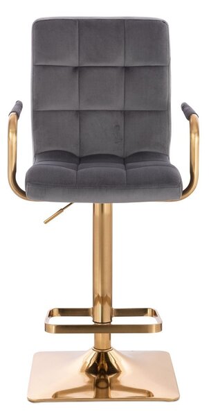 LuxuryForm DESIGN Barová židle VERONA GOLD VELUR na zlaté hranaté podstavě - tmavě šedá