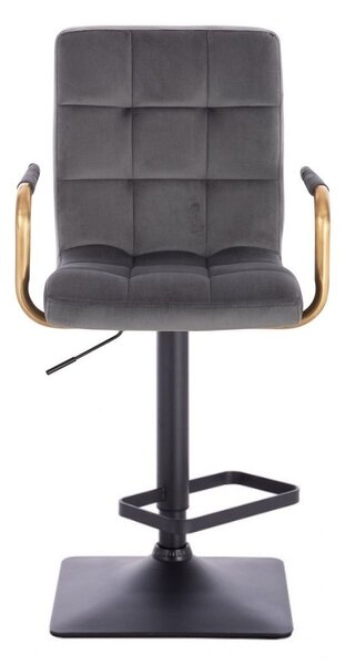 LuxuryForm DESIGN Barová židle VERONA GOLD VELUR na černé hranaté podstavě - tmavě šedá