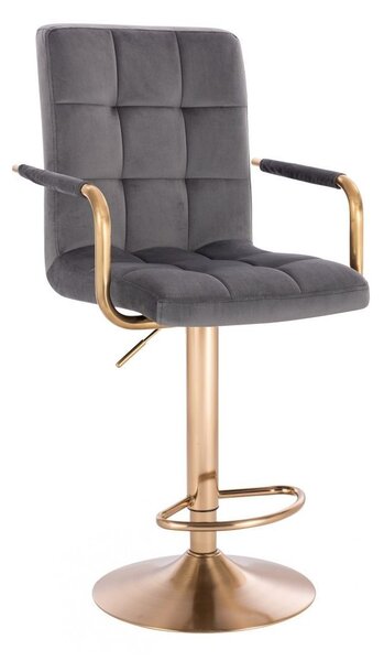 LuxuryForm DESIGN Barová židle VERONA GOLD VELUR na zlaté kulaté podstavě - tmavě šedá