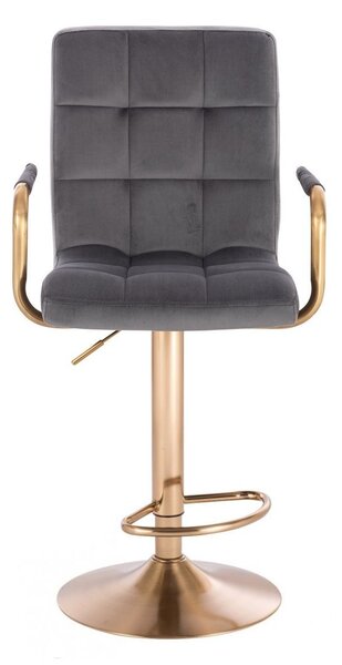 LuxuryForm DESIGN Barová židle VERONA GOLD VELUR na zlaté kulaté podstavě - tmavě šedá